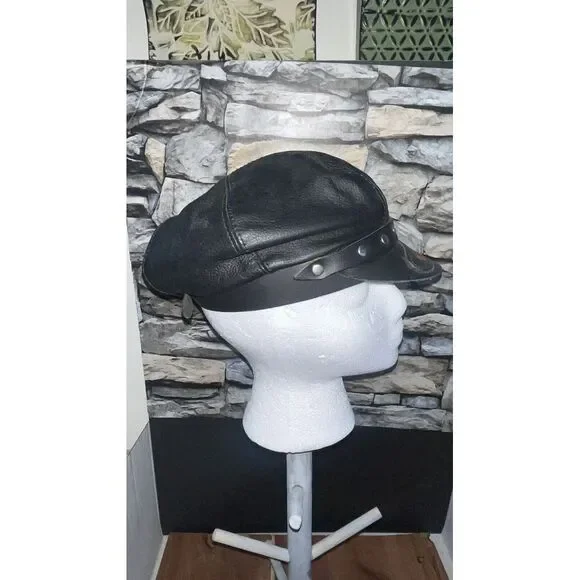 VintageFreedom Machine Leather Studded Biker Cap Hat Black Size‎ One Size USA